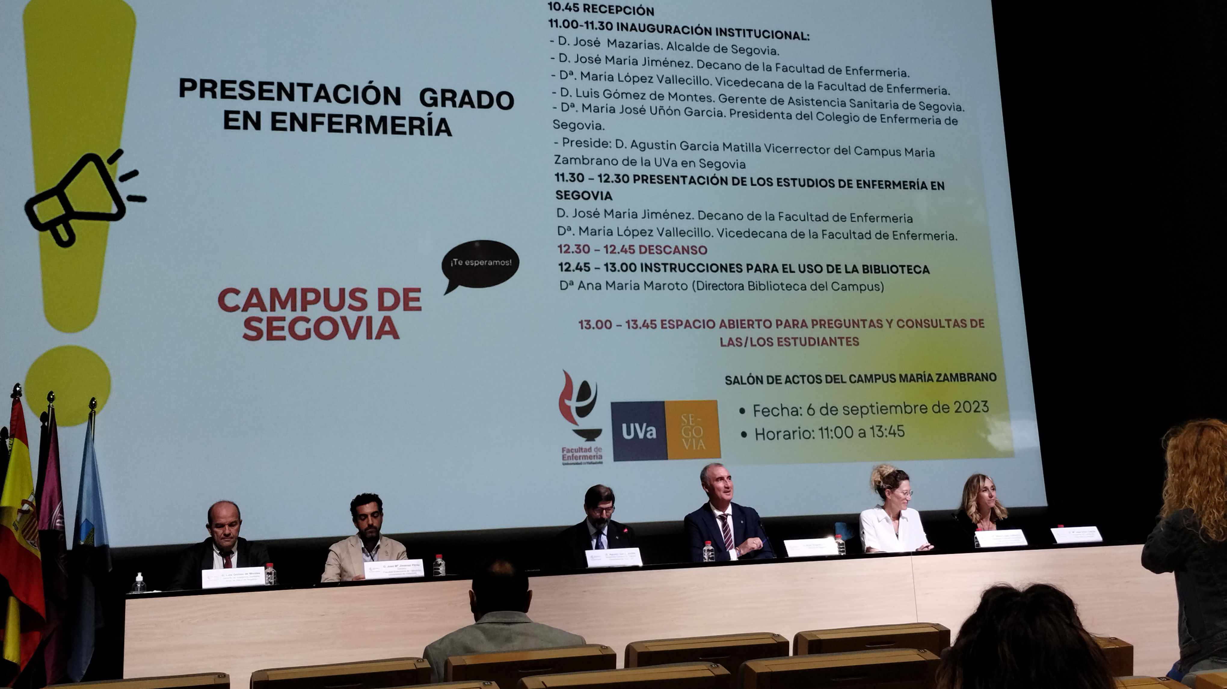 Autoridades y responsables de la UVA en la inauguración del curso en el Grado en Enfermería en Segovia